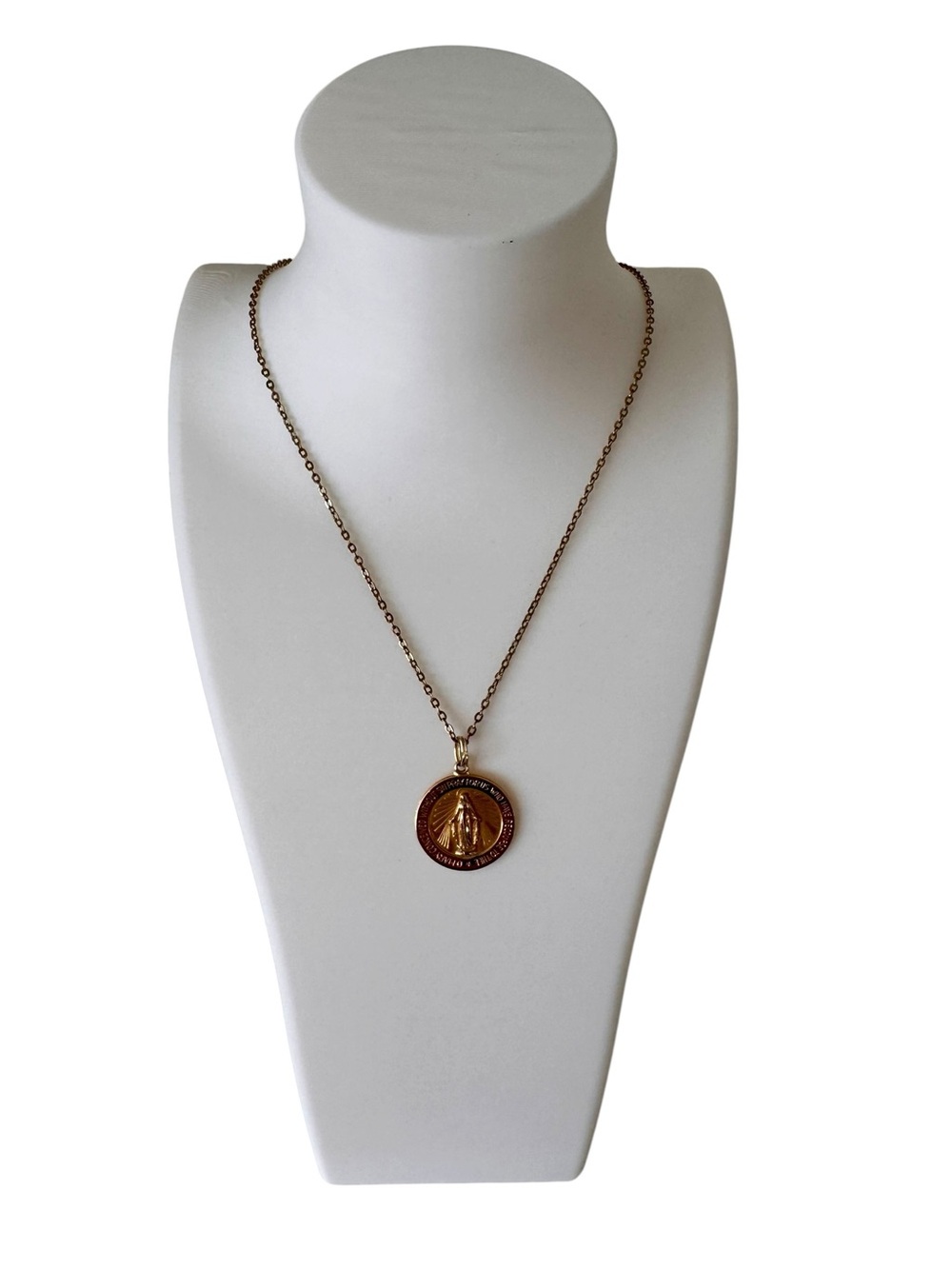Gold Tone Religious Medal Pendant Necklace Vintage Inspired Faith Necklace